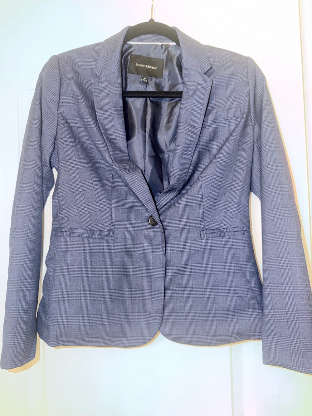 Banana Republic Women's Blue Plaid Single-Button Blazer